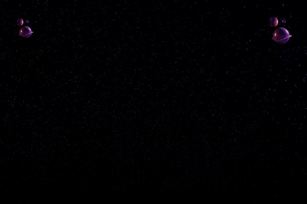 Fondo estelar con planetas púrpuras y una estrella magenta brillante en el universo