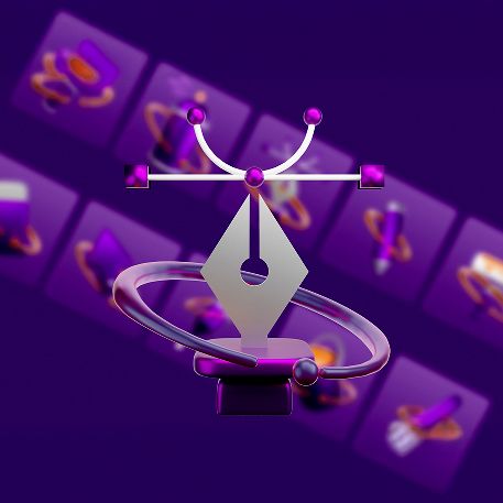 Estrategia publicitaria de Monkey Plus Diseño 3D futurista con pluma digital representando creatividad publicitaria