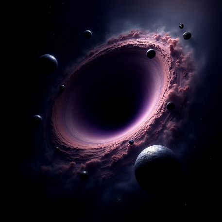 Generación de leads cualificados para negocios digitales Agujero negro púrpura rodeado de planetas simbolizando atracción de leads