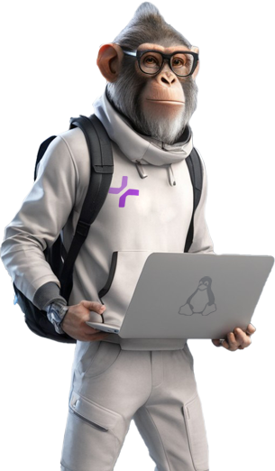 Explorador digital de desarrollo web Ilustración de mono tecnológico con laptop representando el área de desarrollo web