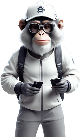 Explorador digital de marketing e inbound Ilustración de mono con dos teléfonos representando al especialista en marketing digital