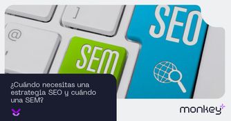 ¿Cuándo necesitas una estrategia SEO y cuándo una SEM? Teclado con teclas de SEO y SEM resaltadas