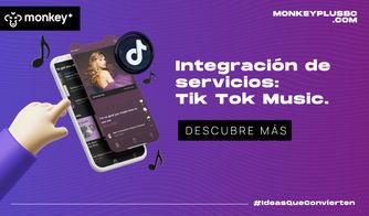 Integración de servicios: TikTok Music Ilustración con teléfono móvil mostrando la app TikTok Music y notas musicales flotantes