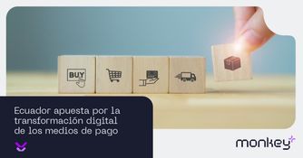 Ecuador y la transformación digital de los medios de pago Bloques de madera con iconos de compra, carrito, tarjeta, envío y paquete