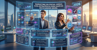Equipo de estrategia analizando métricas de marketing en social media para empresas en Quito y Guayaquil - Monkey Plus.