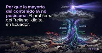 Ilustración que muestra el filtro de calidad entre el contenido de relleno generado por IA y el contenido estratégico que posiciona en Google Ecuador - Monkey Plus.