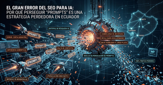 Ilustración de la evolución tecnológica: del "Prompt Engineering" manual al SEO automatizado por datos para el mercado ecuatoriano - Monkey Plus.