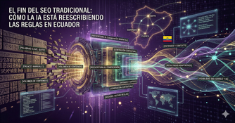 Representación de la transición del SEO tradicional a la búsqueda generativa impulsada por IA en Ecuador - Monkey Plus.