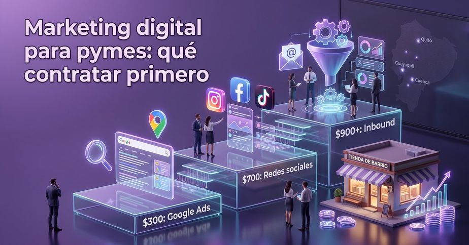 marketing-digital-pymes-presupuesto-monkey-plus Qué contratar primero en marketing digital para pymes según el presupuesto: Google Ads desde $300, redes sociales desde $700 e inbound marketing desde $900.