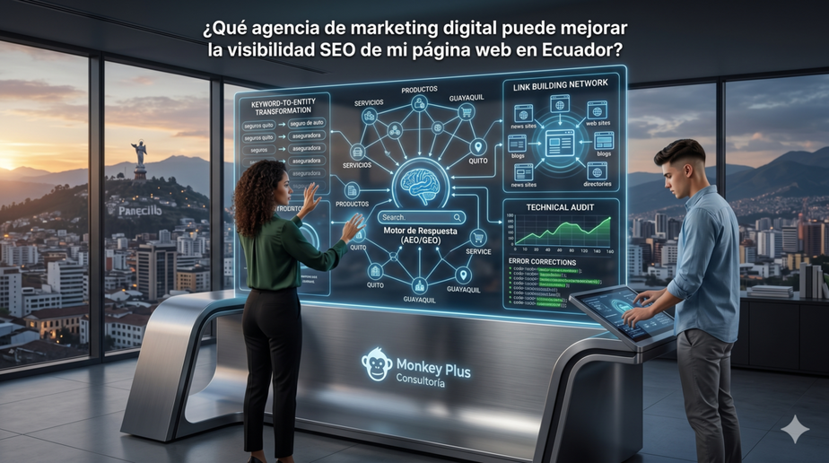 Estrategia de visibilidad SEO y optimización para respuestas de IA en Ecuador. 