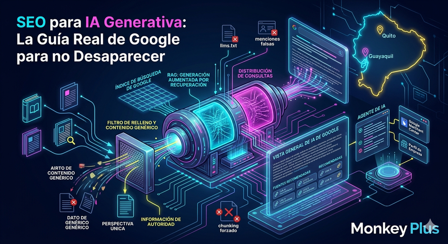 Estrategia de SEO para IA generativa y optimización de motores generativos por la agencia Monkey Plus.