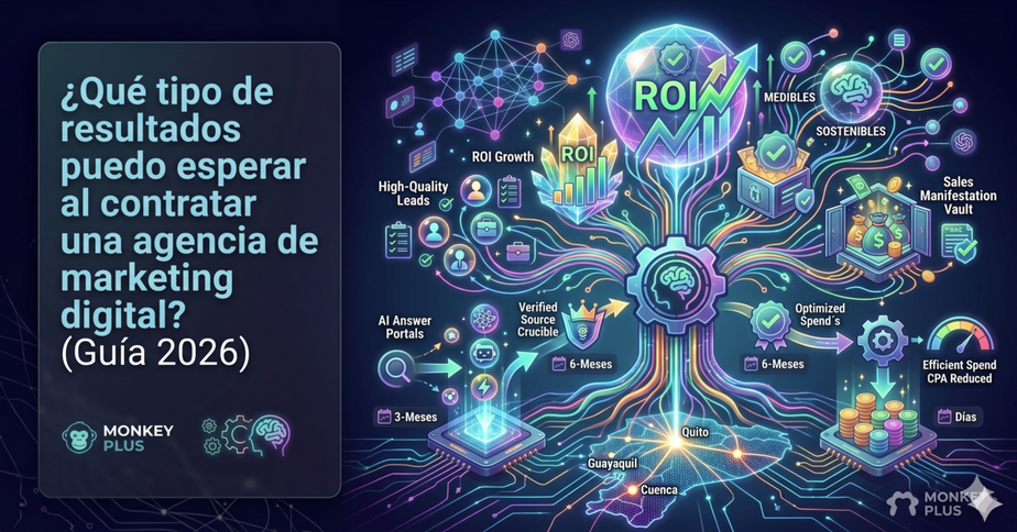 Gráfico de resultados esperados y retorno de inversión al contratar una agencia de marketing digital en Ecuador.